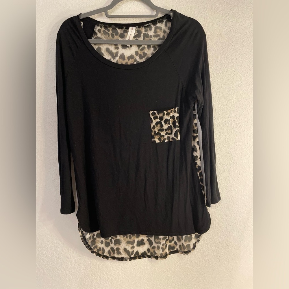 Vanilla Bay Black 3/4 Sleeve Relaxed Asymmetrical Blouse size XL